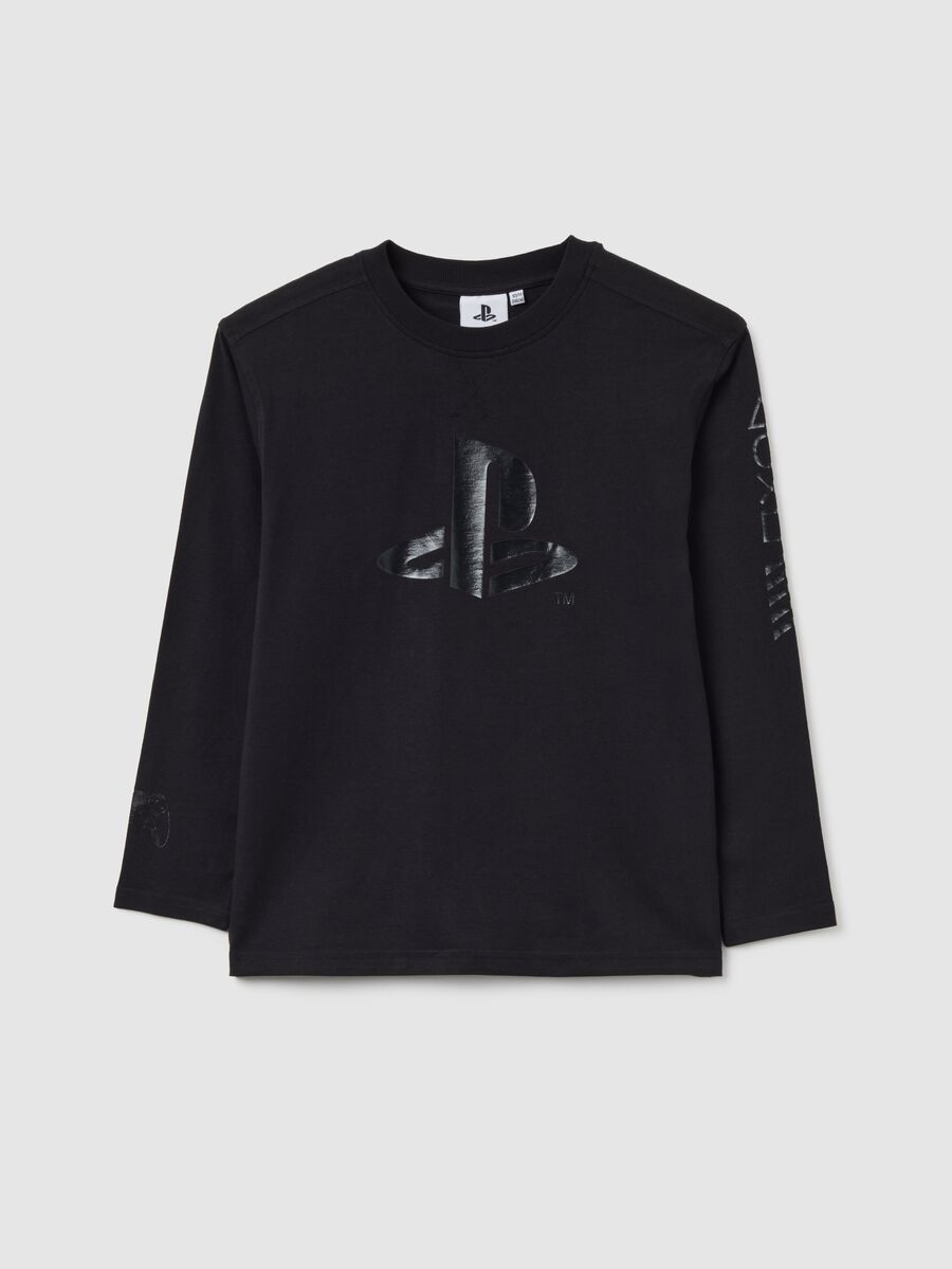 Boy's oversize fit pure cotton black sweater with round neckline_0