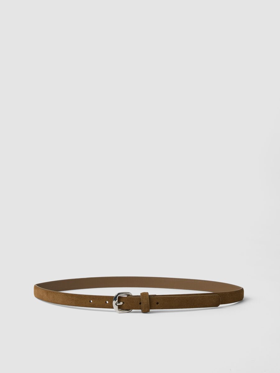 Slim brown genuine leather belt_0