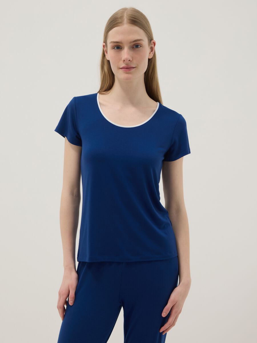 Blue Regular Fit Stretch Viscose Blend Pyjama Top_1