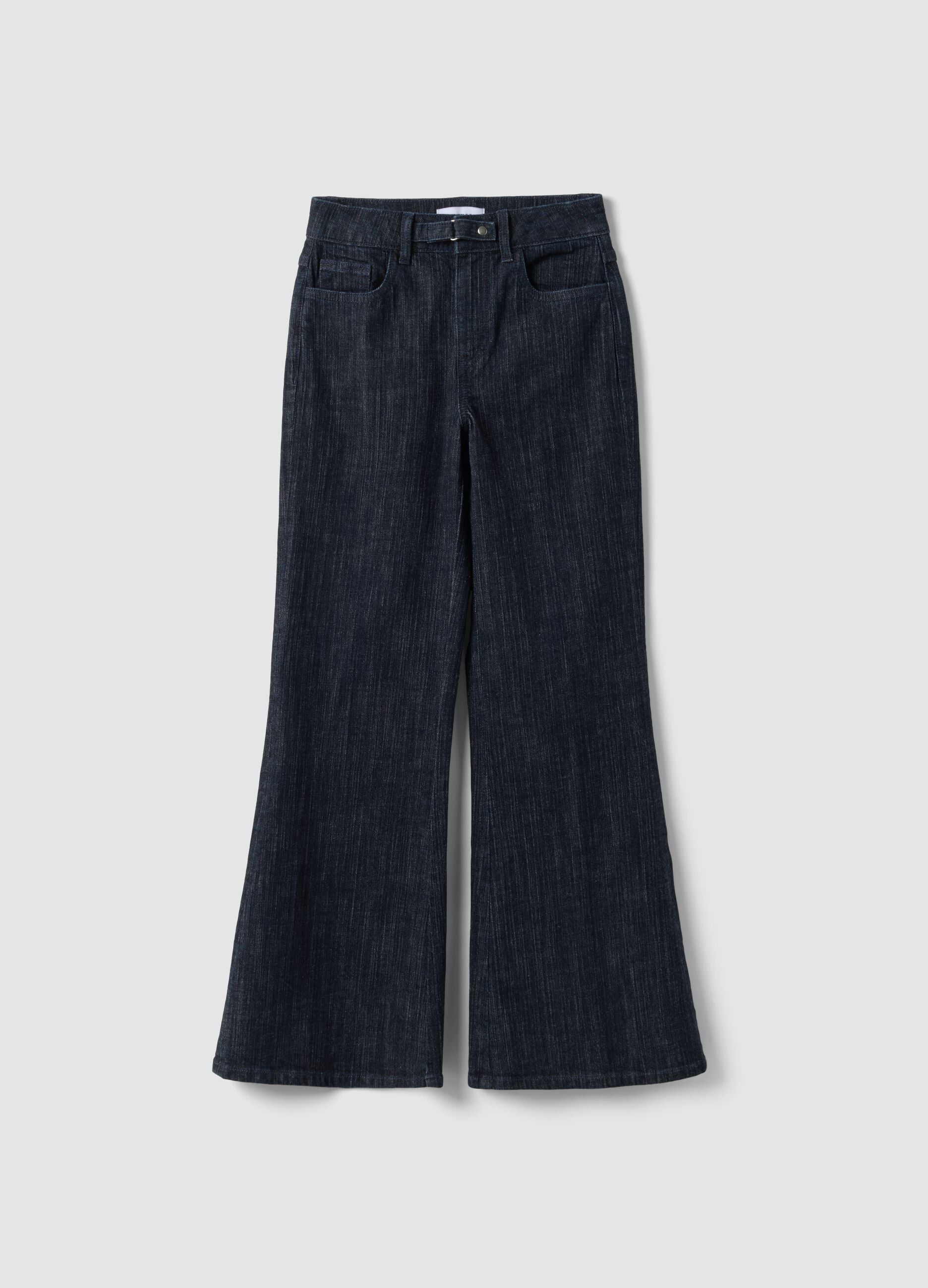 Jeans denim blu bootcut in cotone elasticizzato