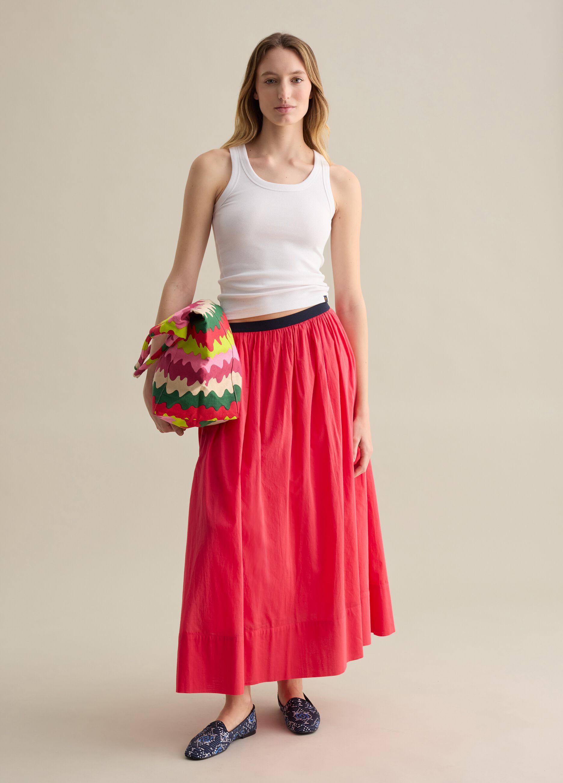 Red cotton midi skirt