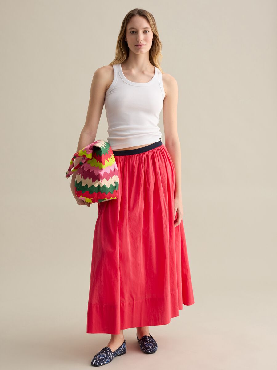 Red cotton midi skirt_0