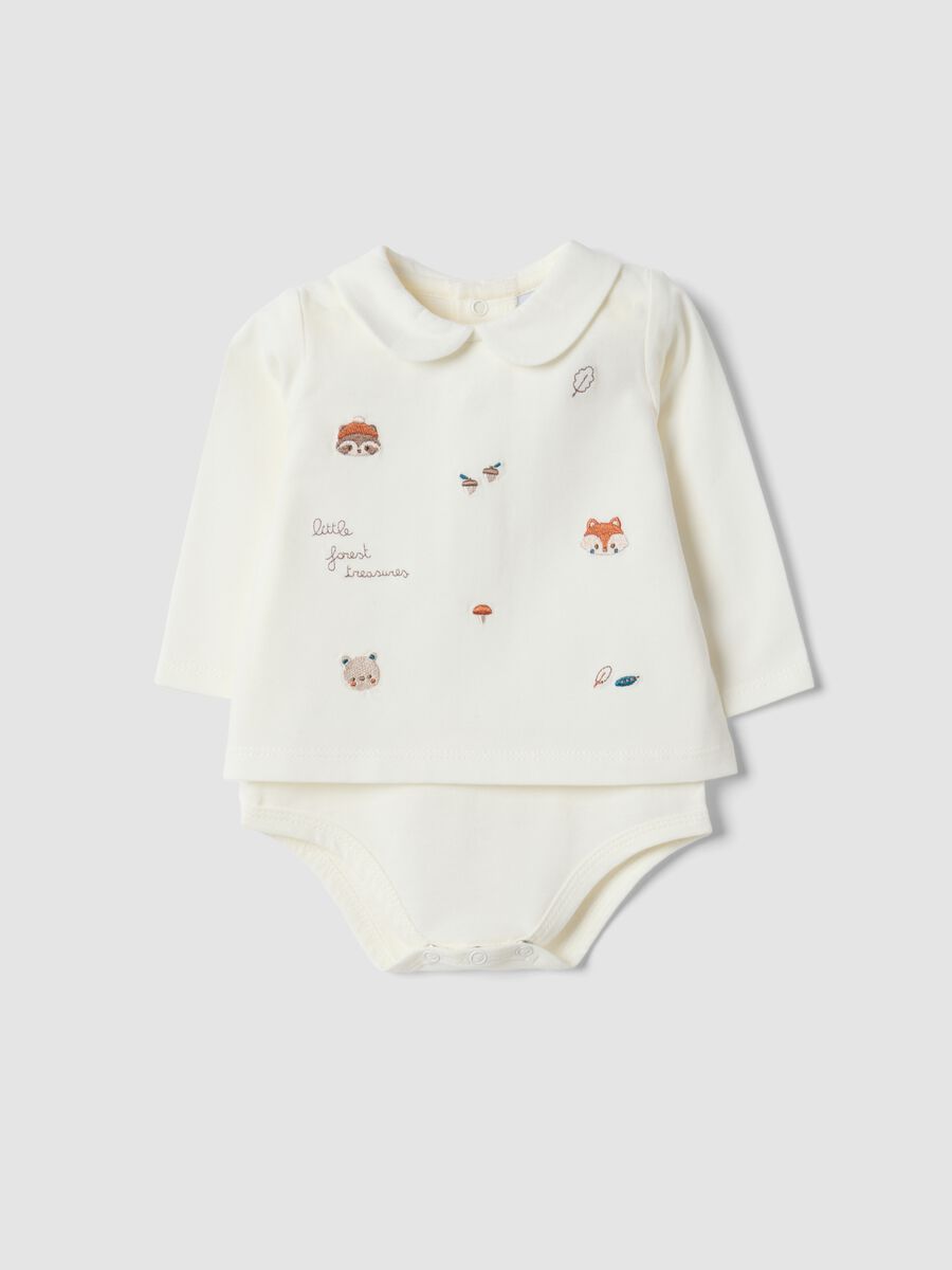 Body bianco in puro cotone organico con colletto_0