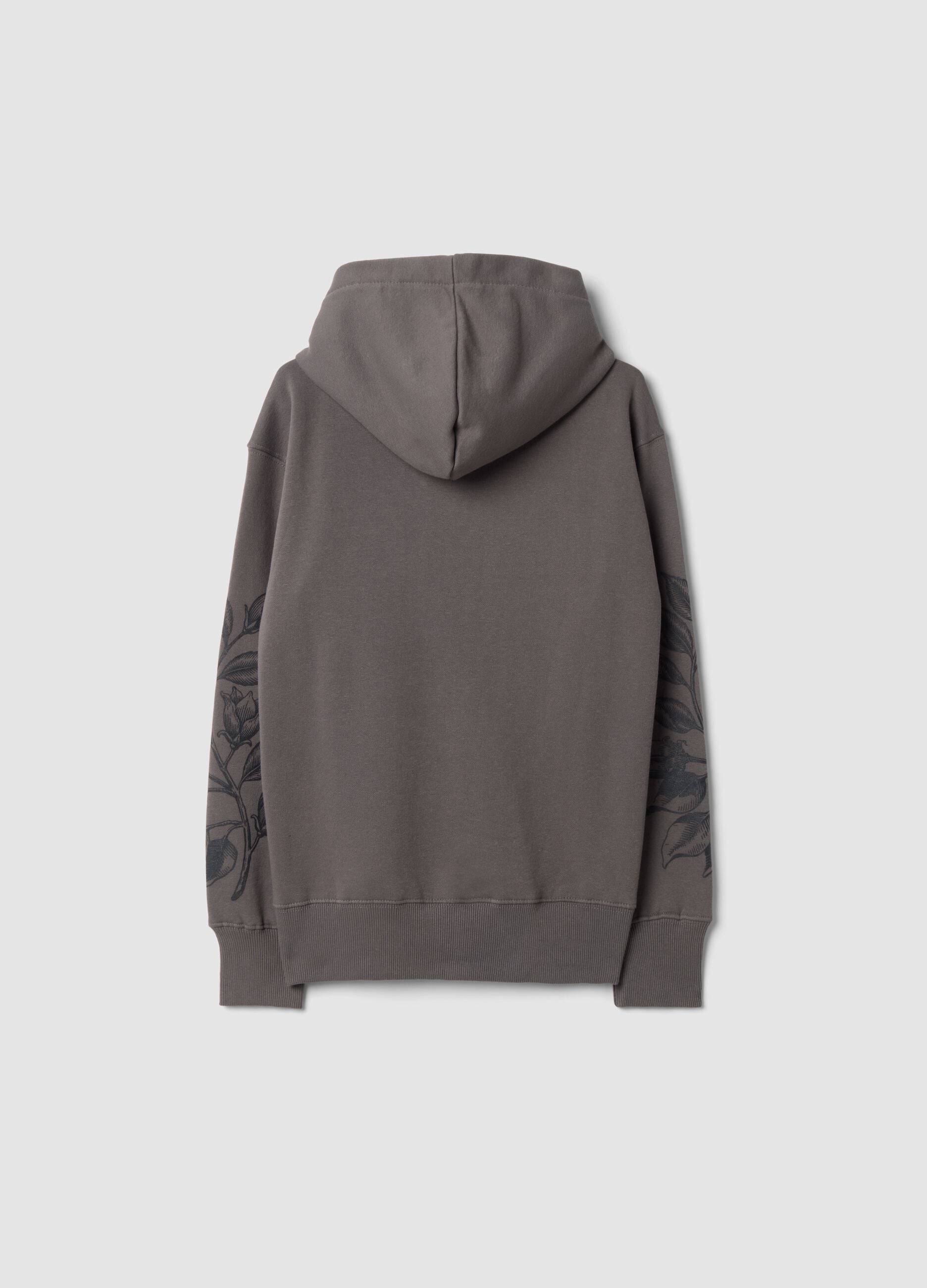 Dark grey cotton-blend hooded sweatshirt with embossed embroidery