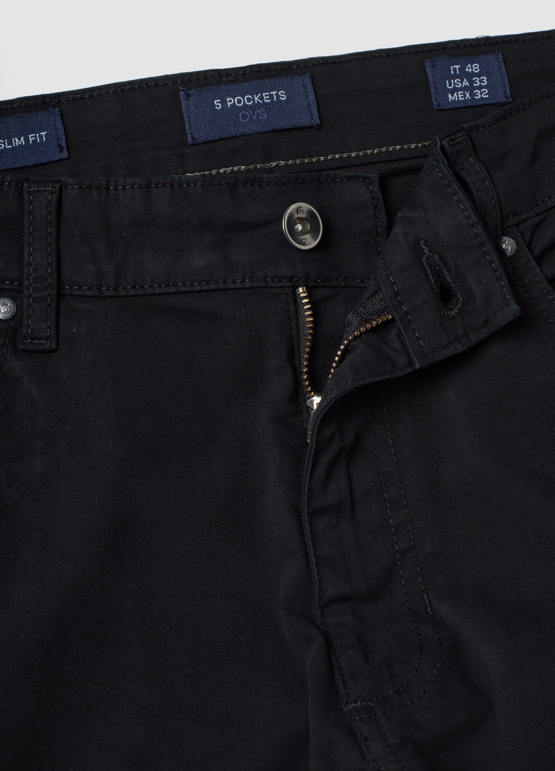 Pantaloni neri in twill di cotone elasticizzato slim fit