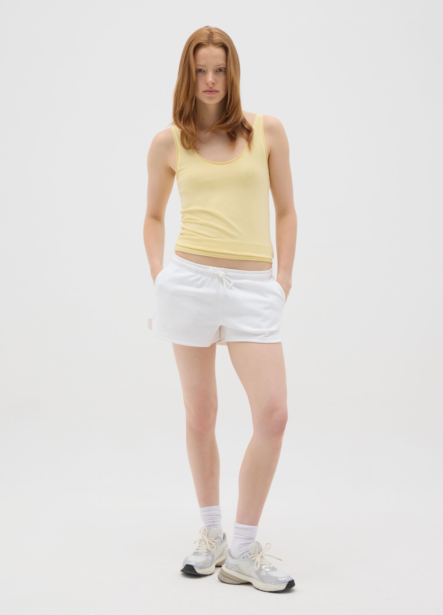 Women's Yellow Cotton Tank Top Regular Fit