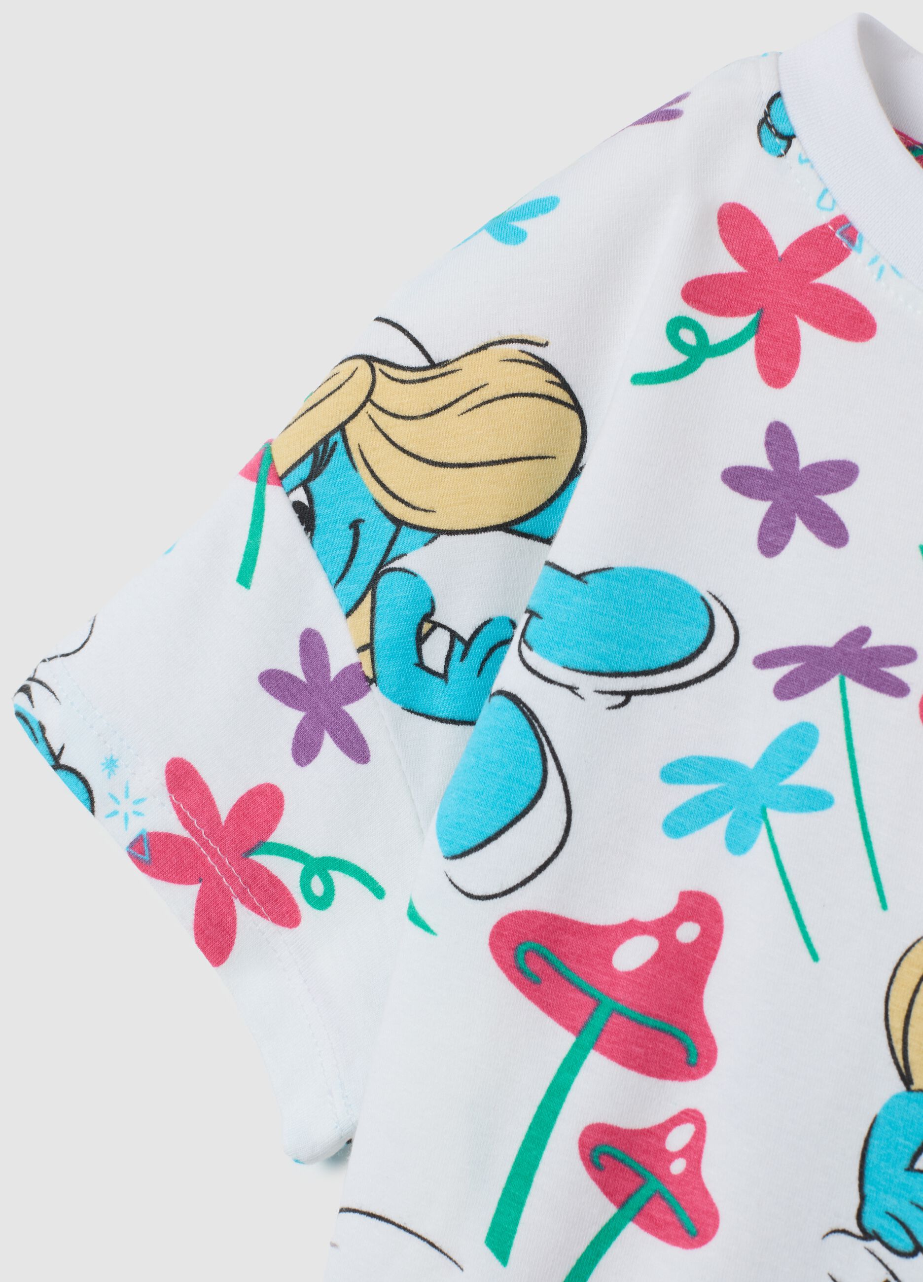 T-shirt da bambina in cotone multicolor regular fit con stampa Puffi