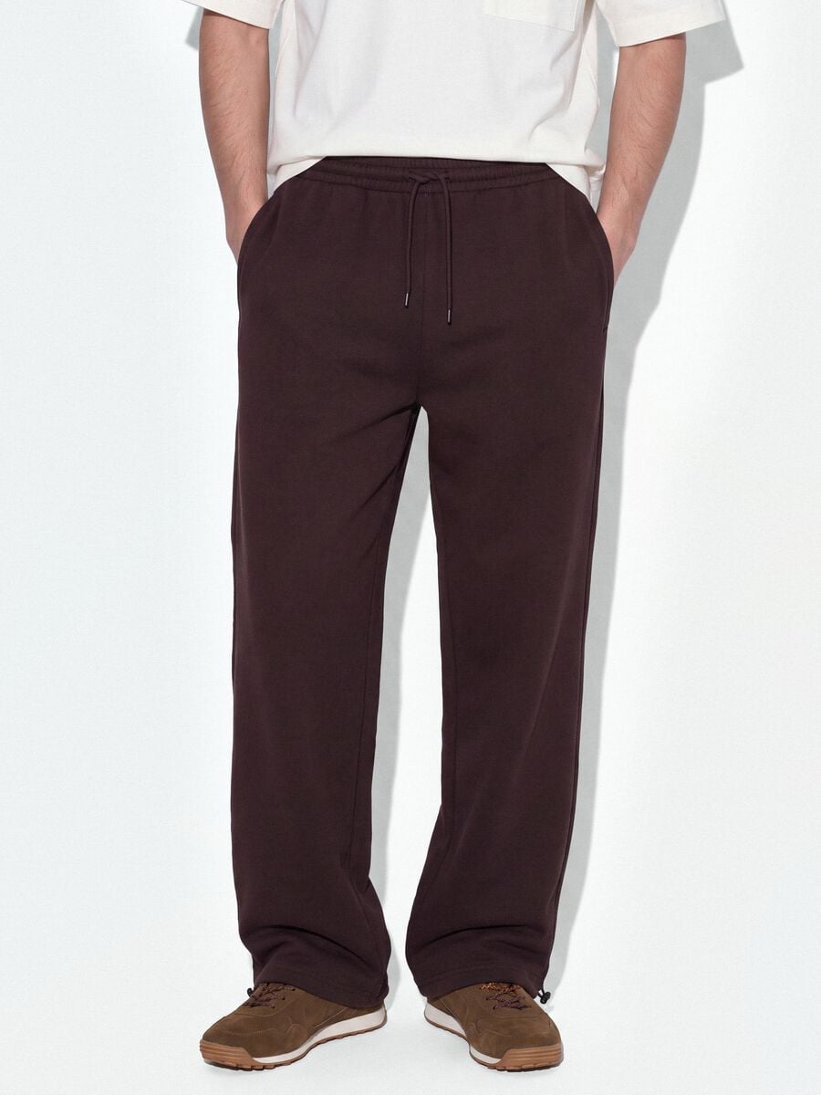 Jogger marroni in puro cotone con vita elastica over fit_1