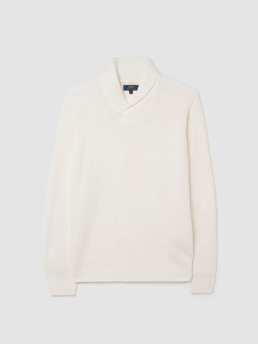 White sweater with shawl collar regular fit_4