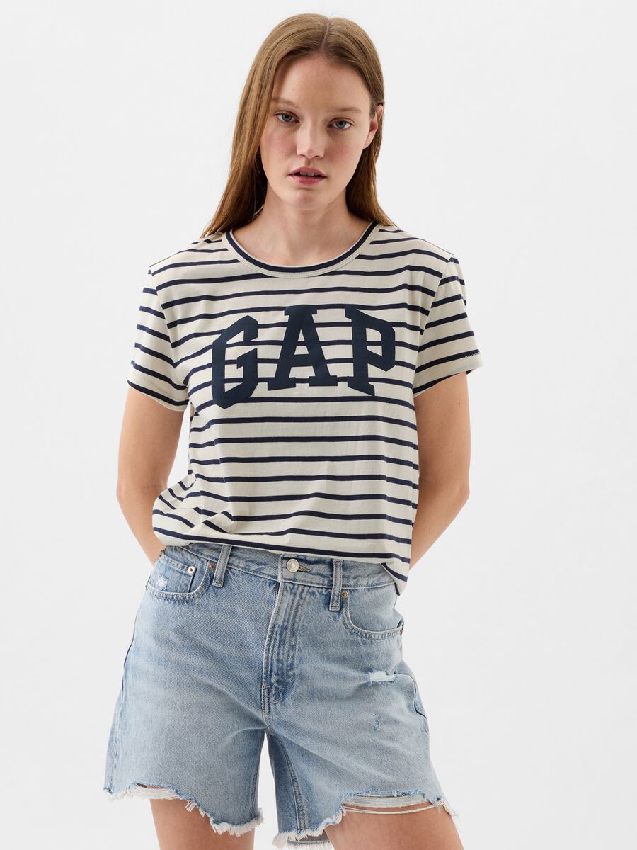 Striped T-shirt with logo print_0
