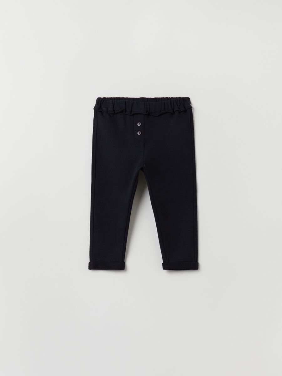 Stretch cotton joggers with ruffles_0