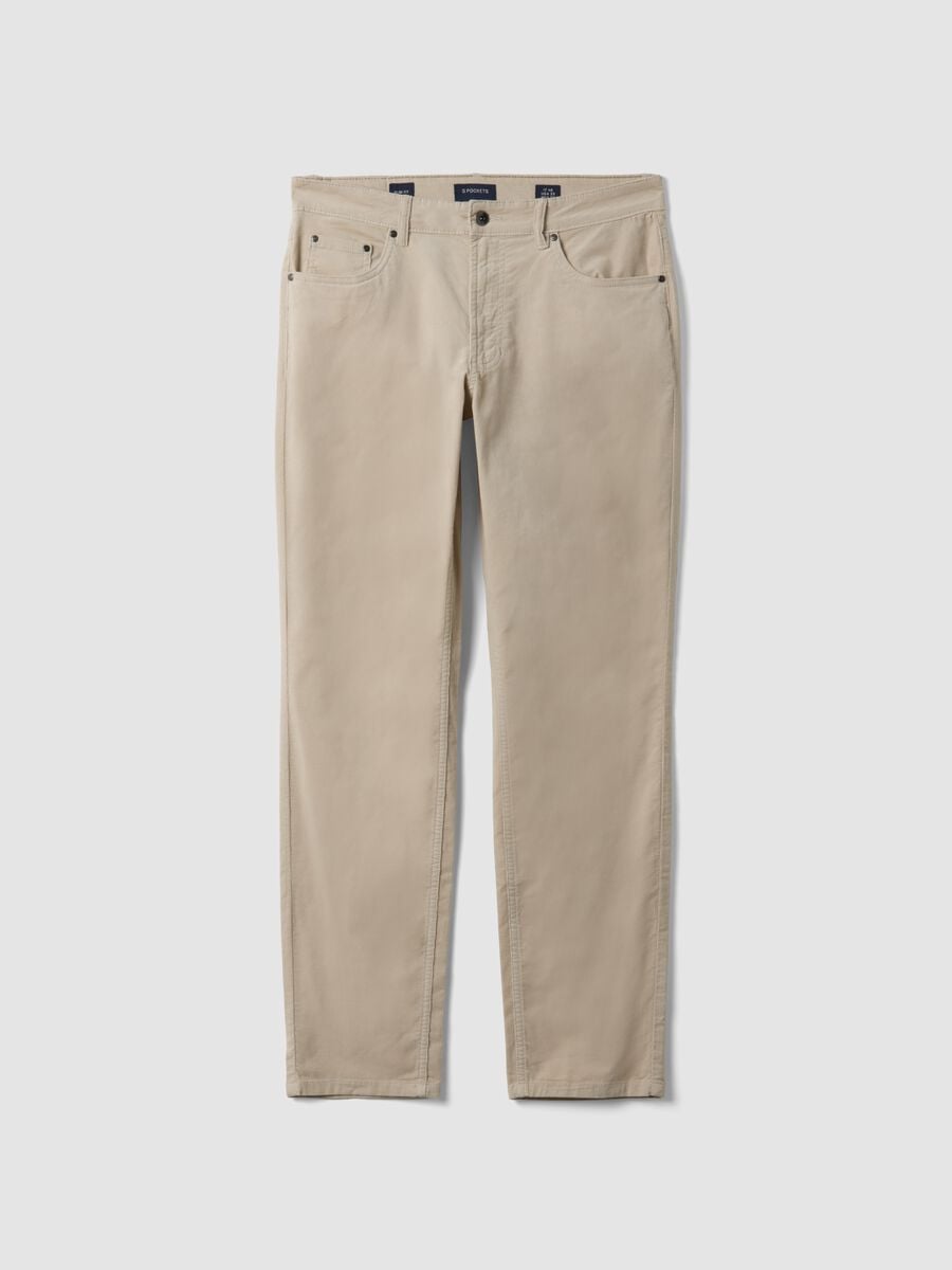 Grey ribbed slim-fit stretch cotton trousers_0