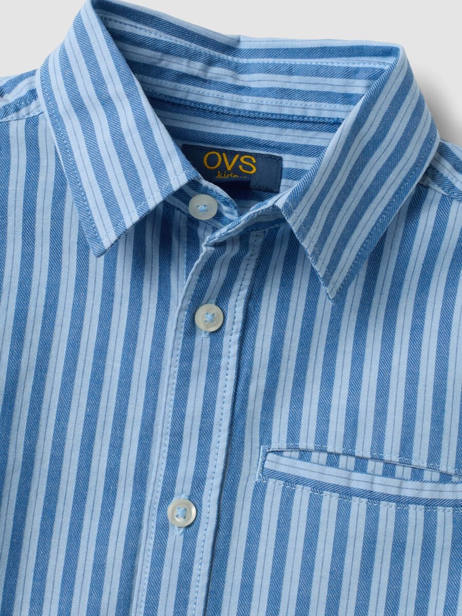 Camicia azzurra a righe in puro cotone regular fit per bambino_3