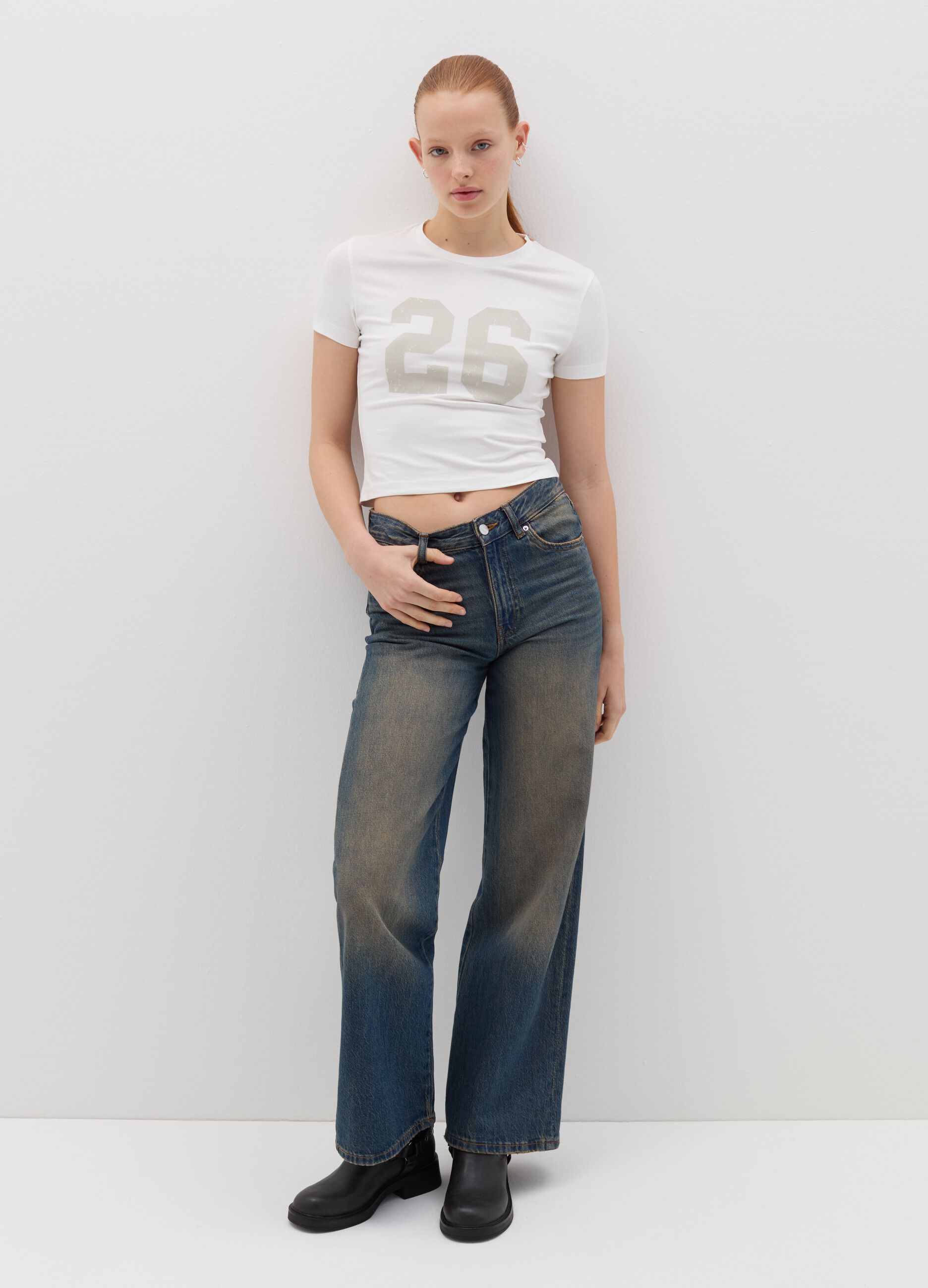 Printed cotton stretch T-shirt