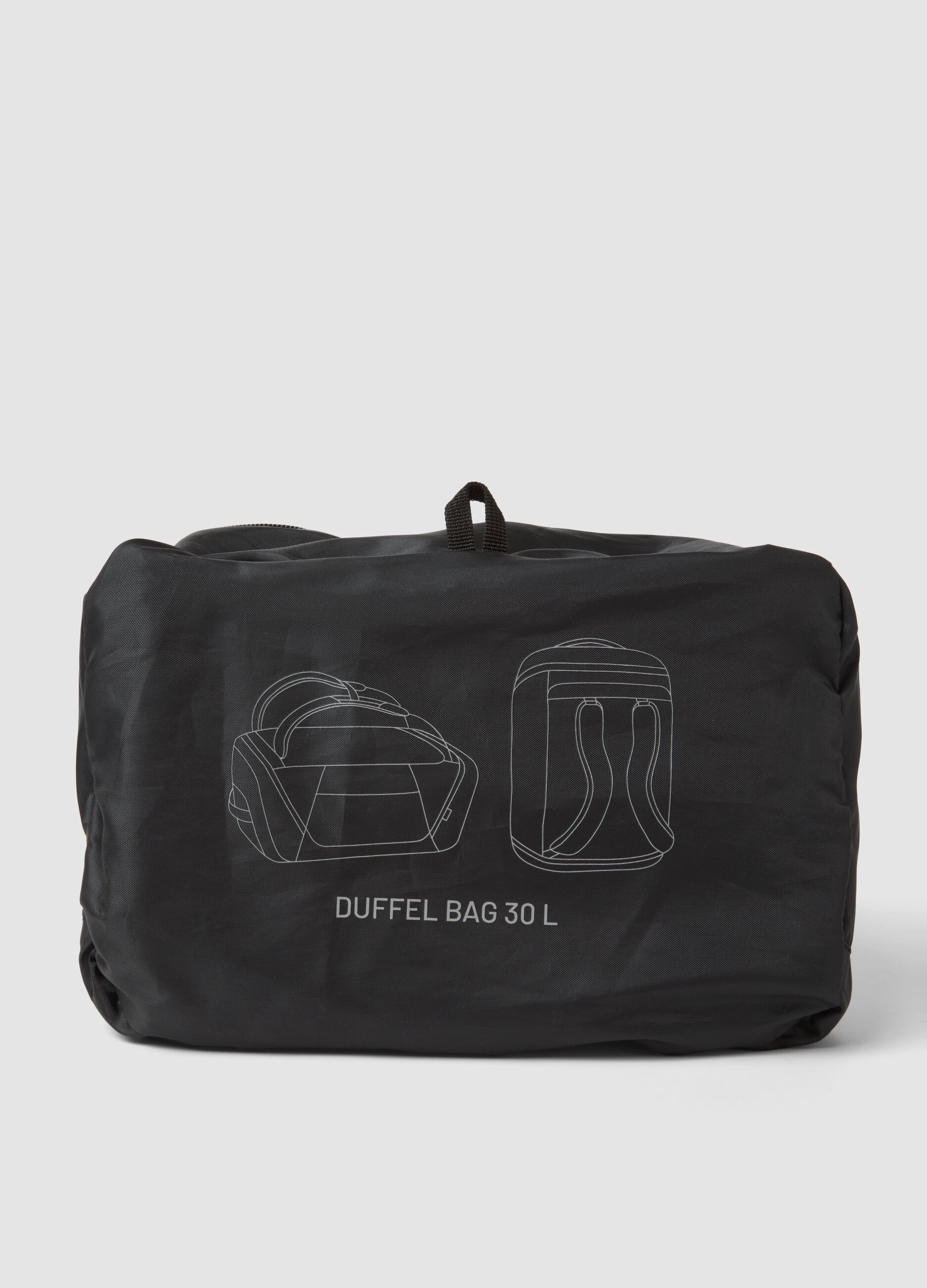 Foldable black sports duffel bag with backpack straps