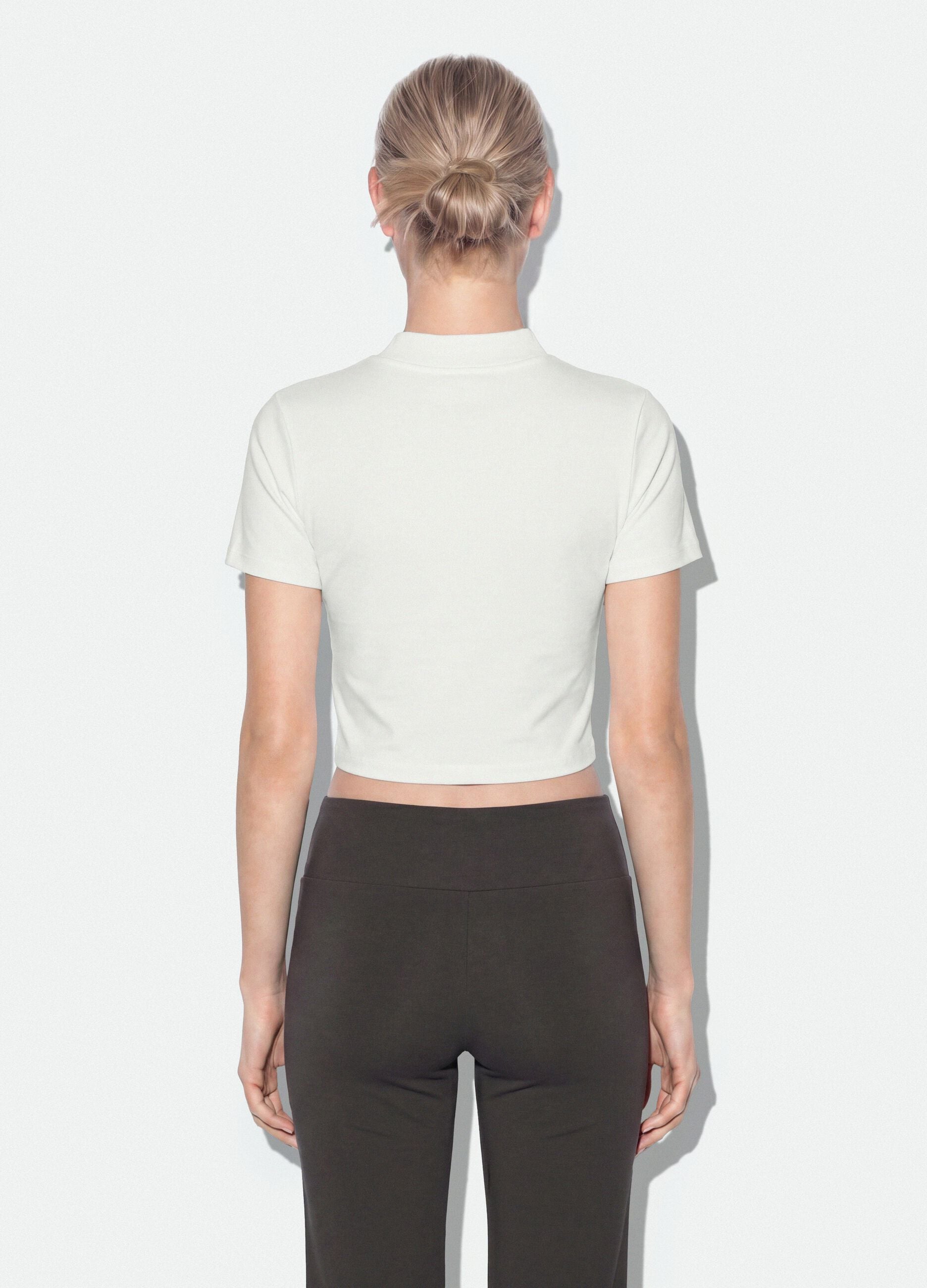 White fitted stretch-cotton T-shirt with high neck