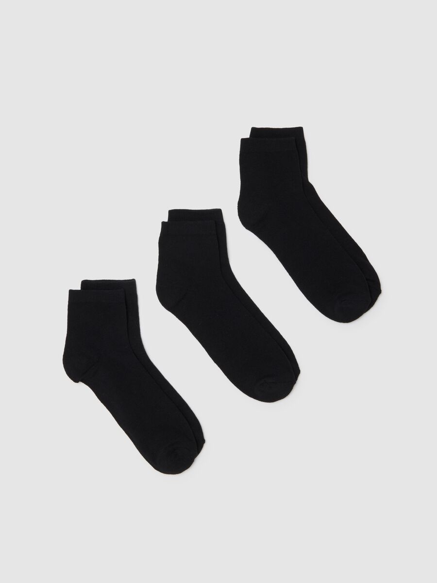 Three-pack black cotton blend regular fit sports socks_0
