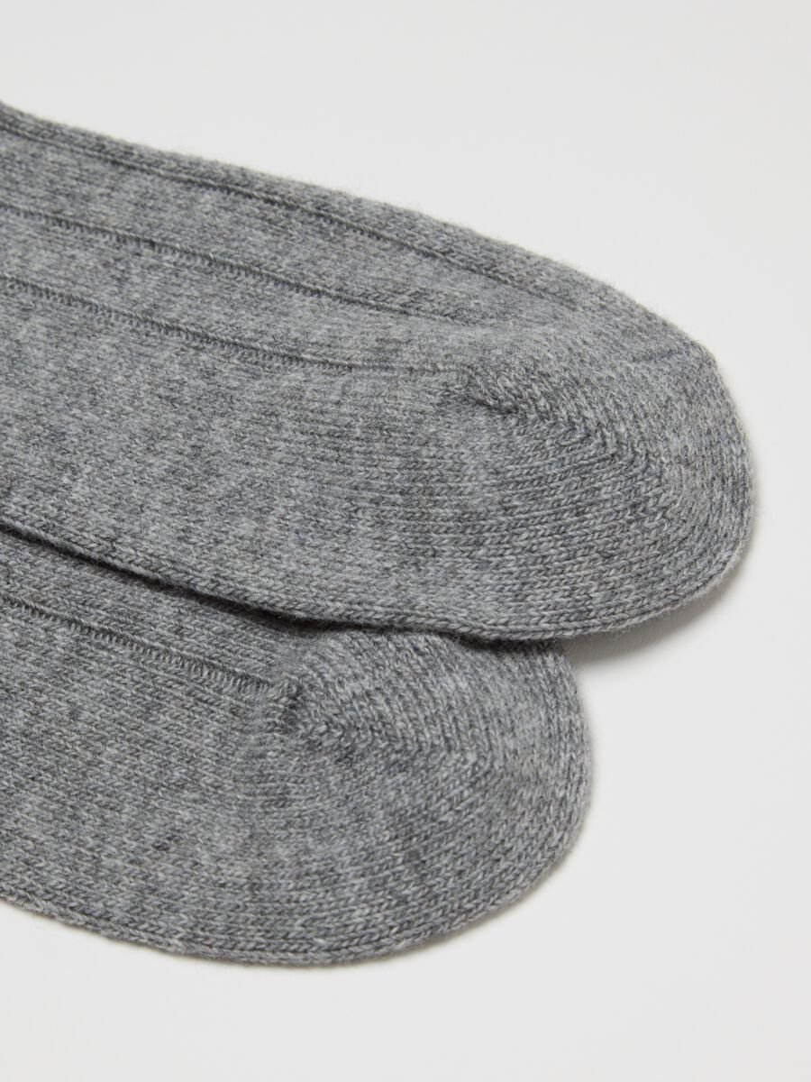 Grey wool and cashmere blend long socks_2