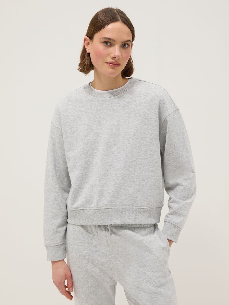 Brown cotton blend regular fit sweatshirt with crew neck_0