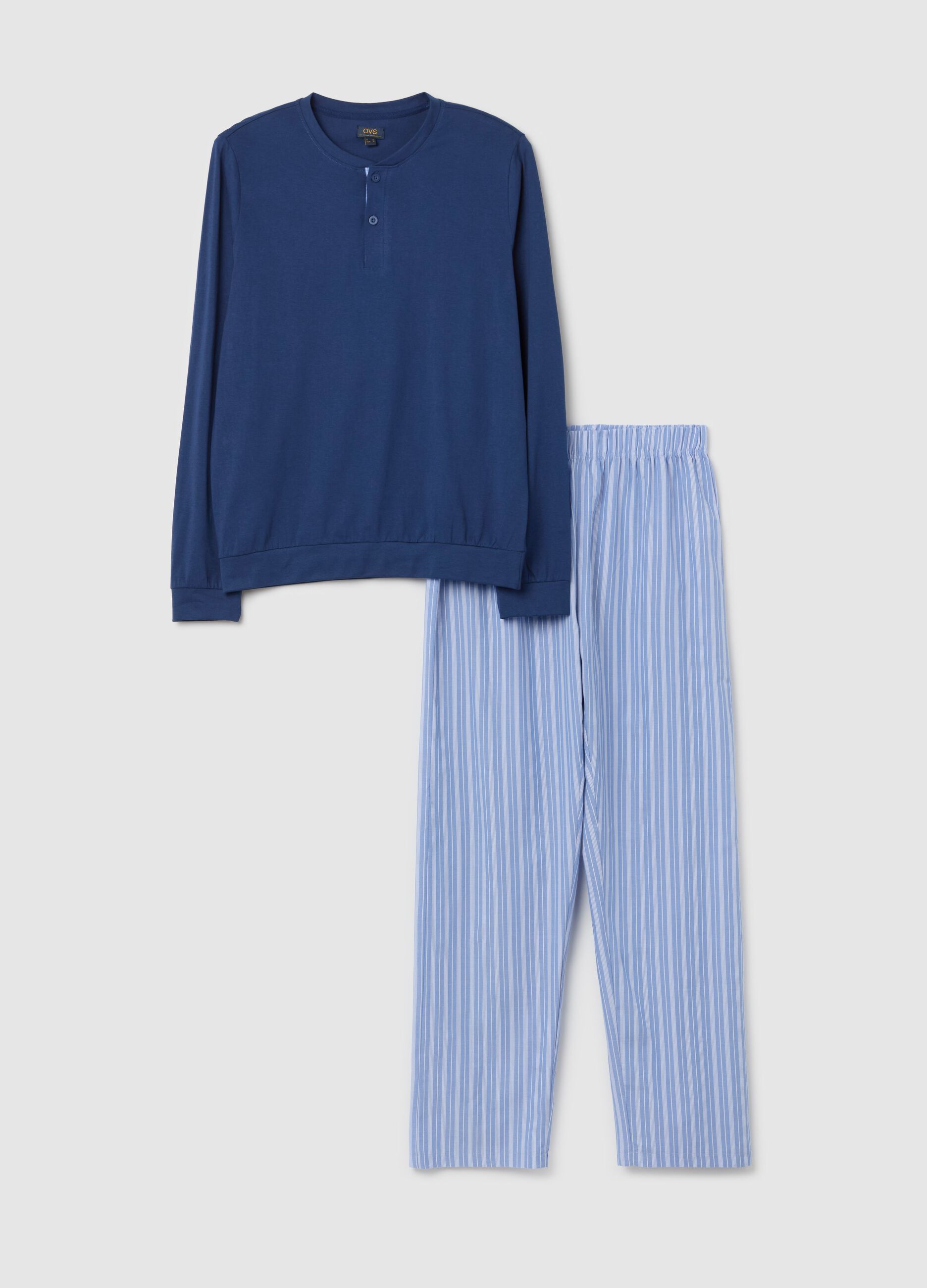 Long pyjamas with granddad neckline