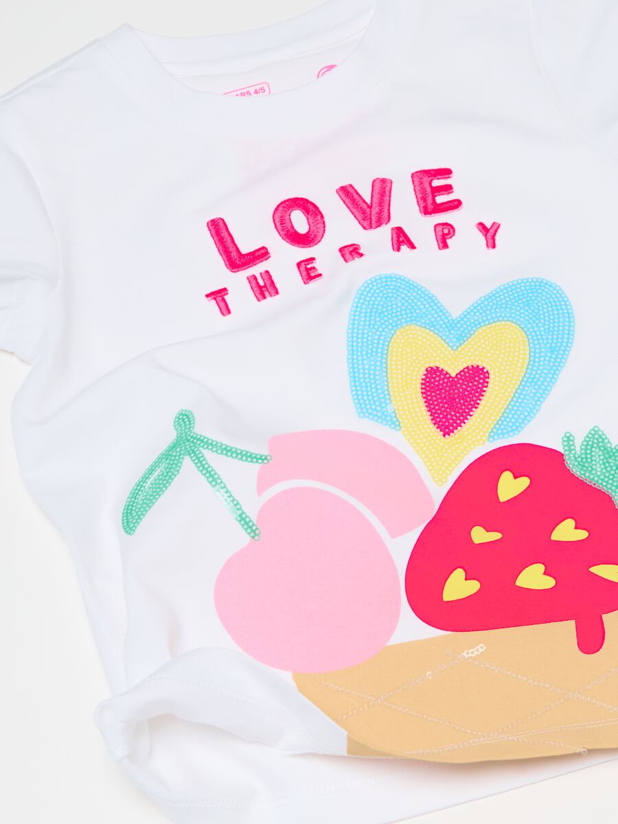 T-shirt in cotone stampa frutta e paillettes_2