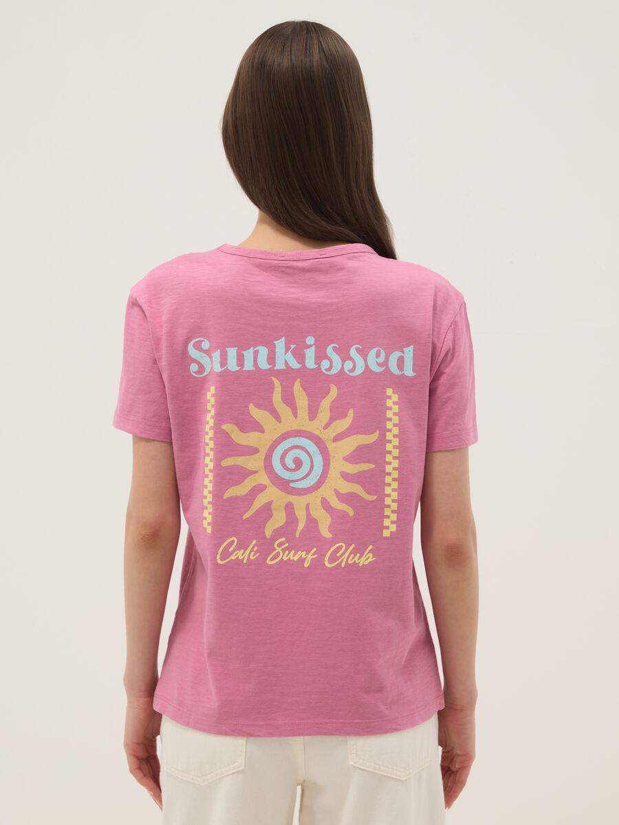 Pink pure cotton relaxed-fit T-shirt with sun print_3