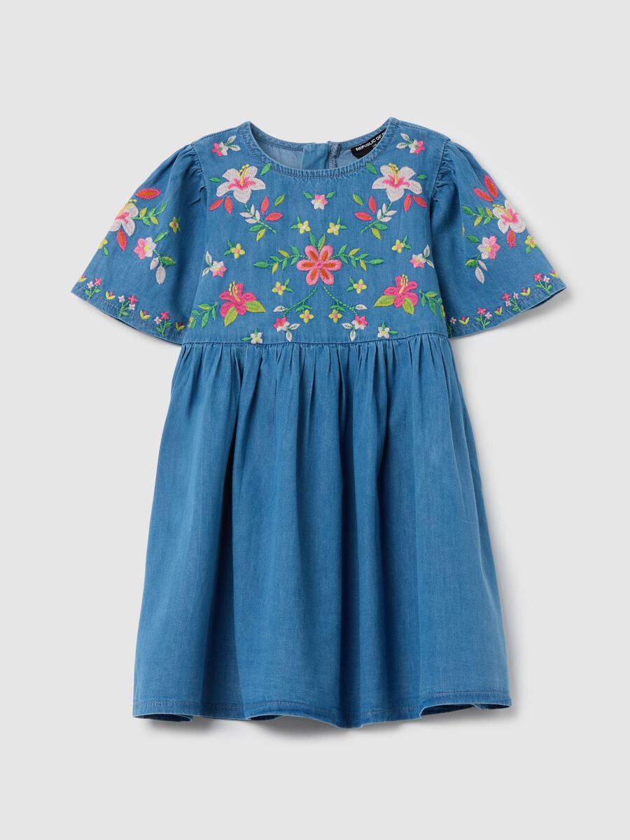Denim dress with floral embroidery_0