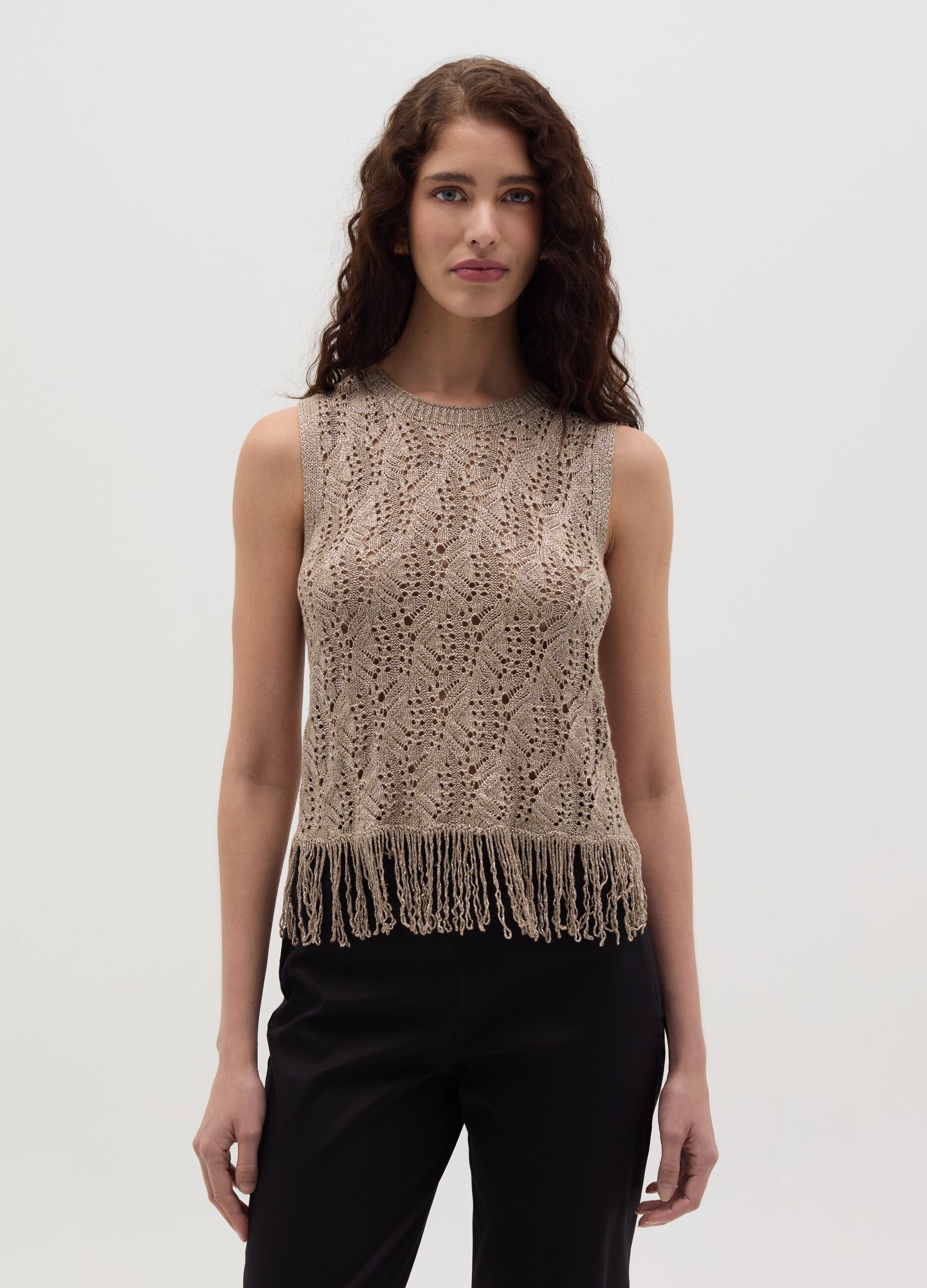 Lurex tank top with fringes