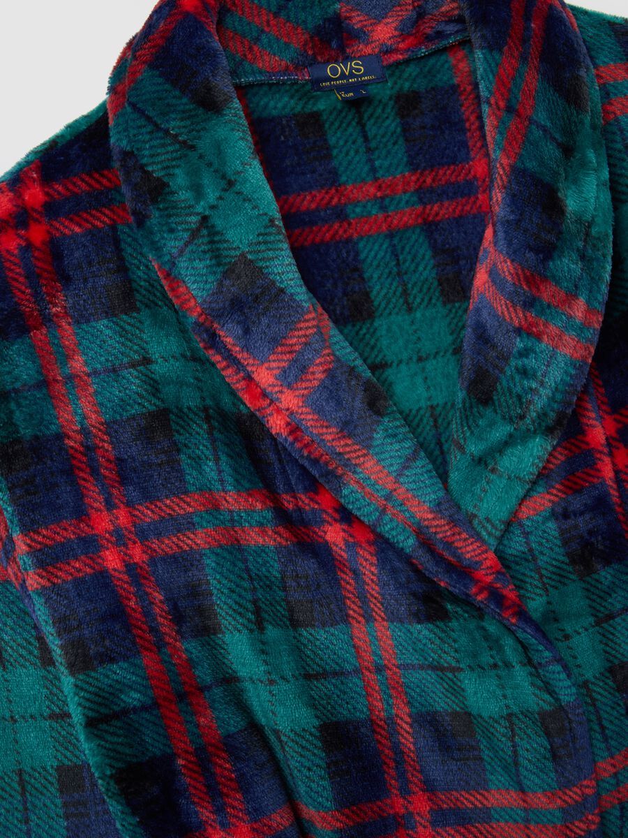 Multicolour checked coral fleece dressing gown with belt_5