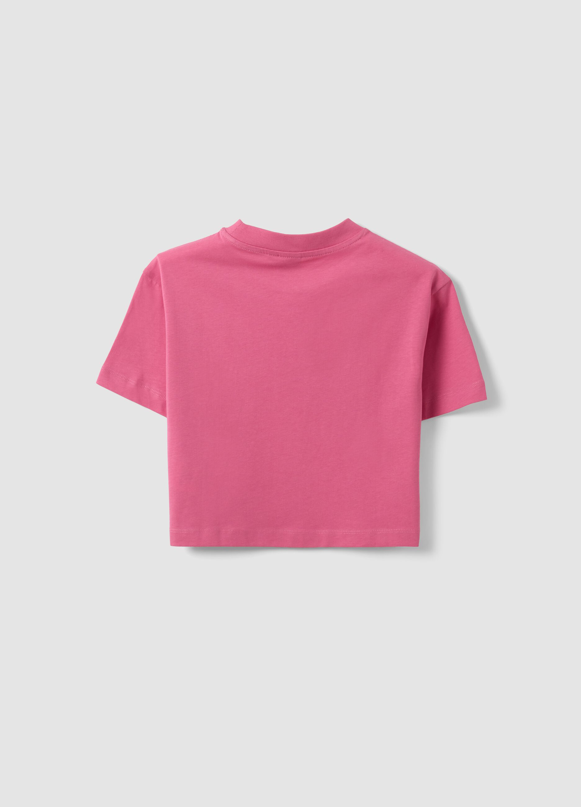 Pink pure cotton T-shirt with appliqu&eacute; stars, regular fit for girls