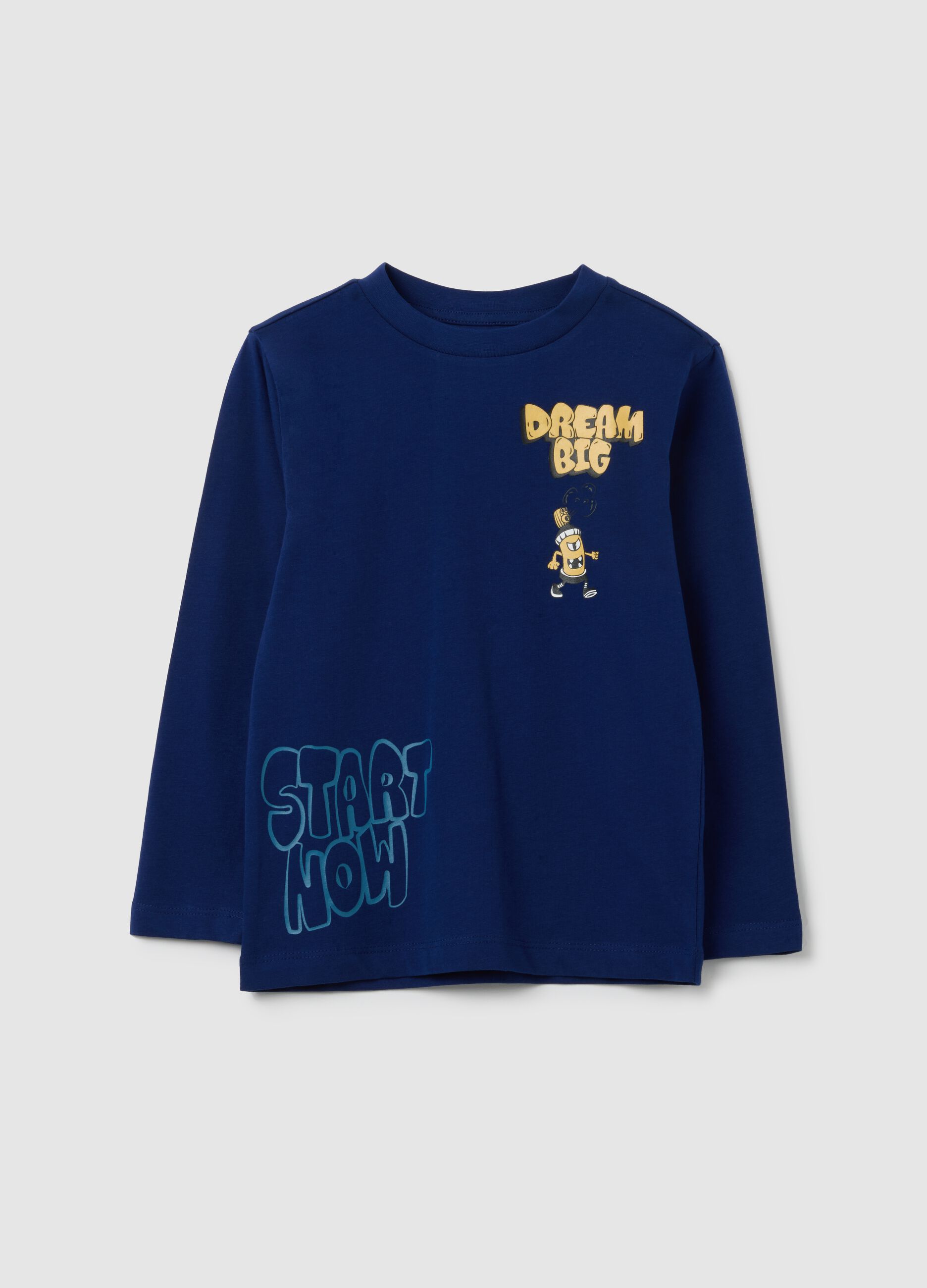Children's blue pure cotton T-shirt regular fit with print