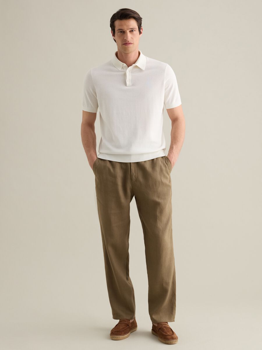 White polo shirt in cotton, silk, and linen_1