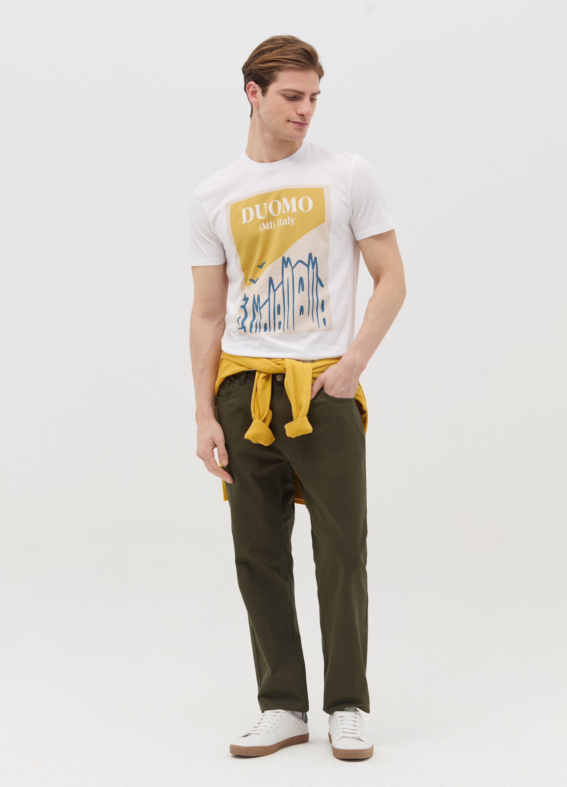 Cotton T-shirt with "Duomo (MI) Italy" print