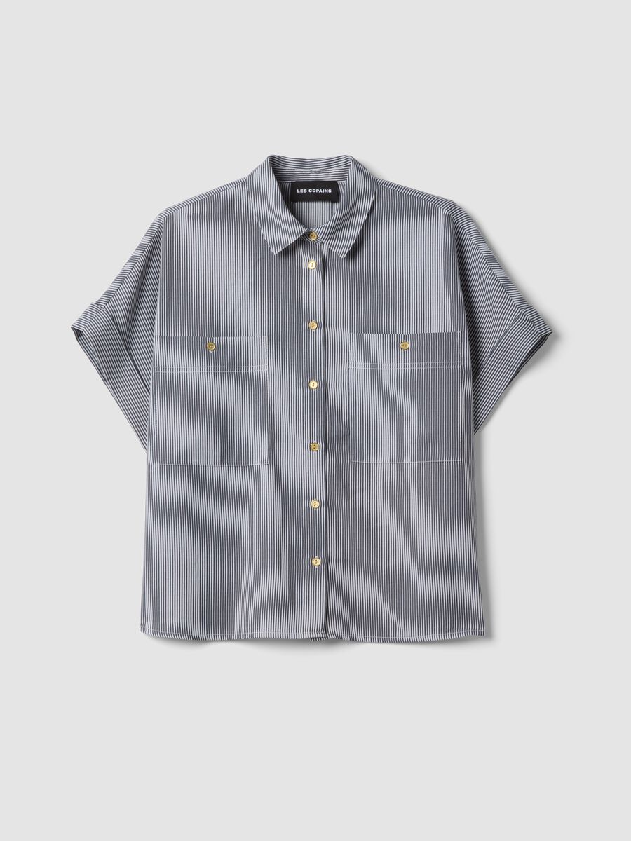 Blue striped short-sleeve shirt_0