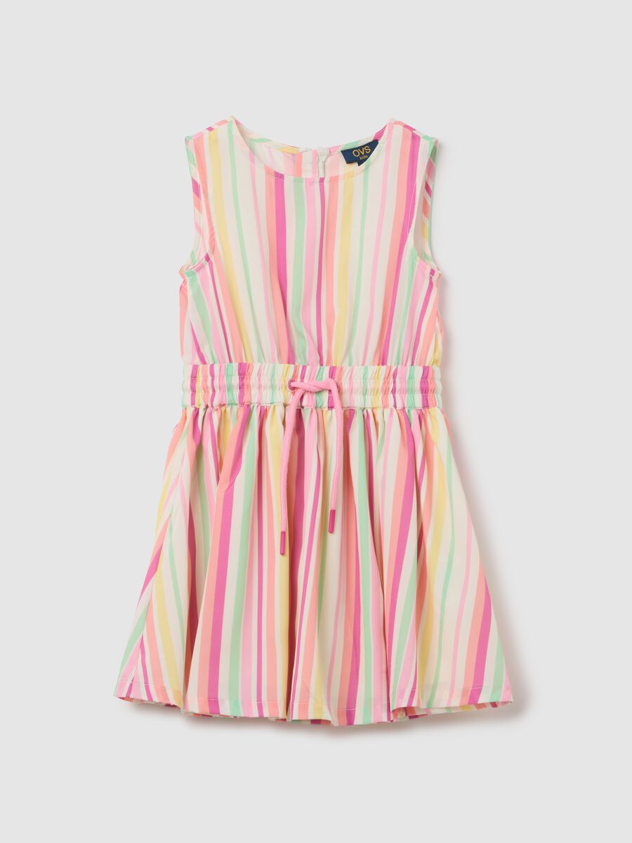 Girls’ multicoloured regular-fit dress in mixed fabric with zip fastening_0