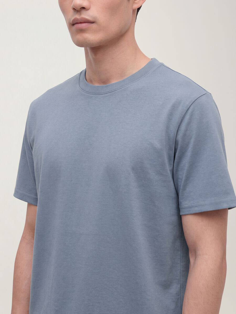 Blue pure cotton short-sleeve relaxed fit T-shirt_2