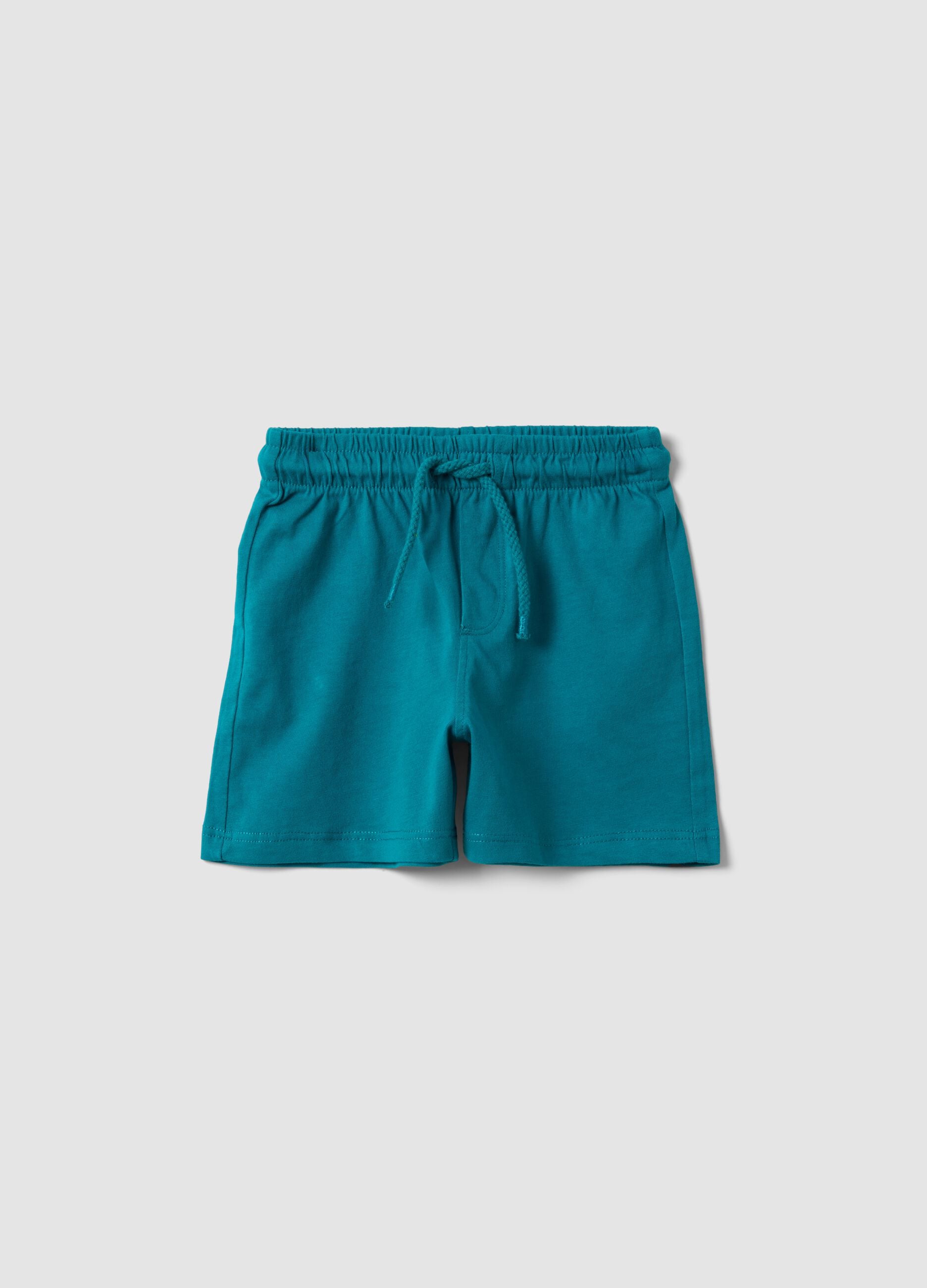 Blue pure organic cotton shorts with elasticated waistband for baby boy, regular fit