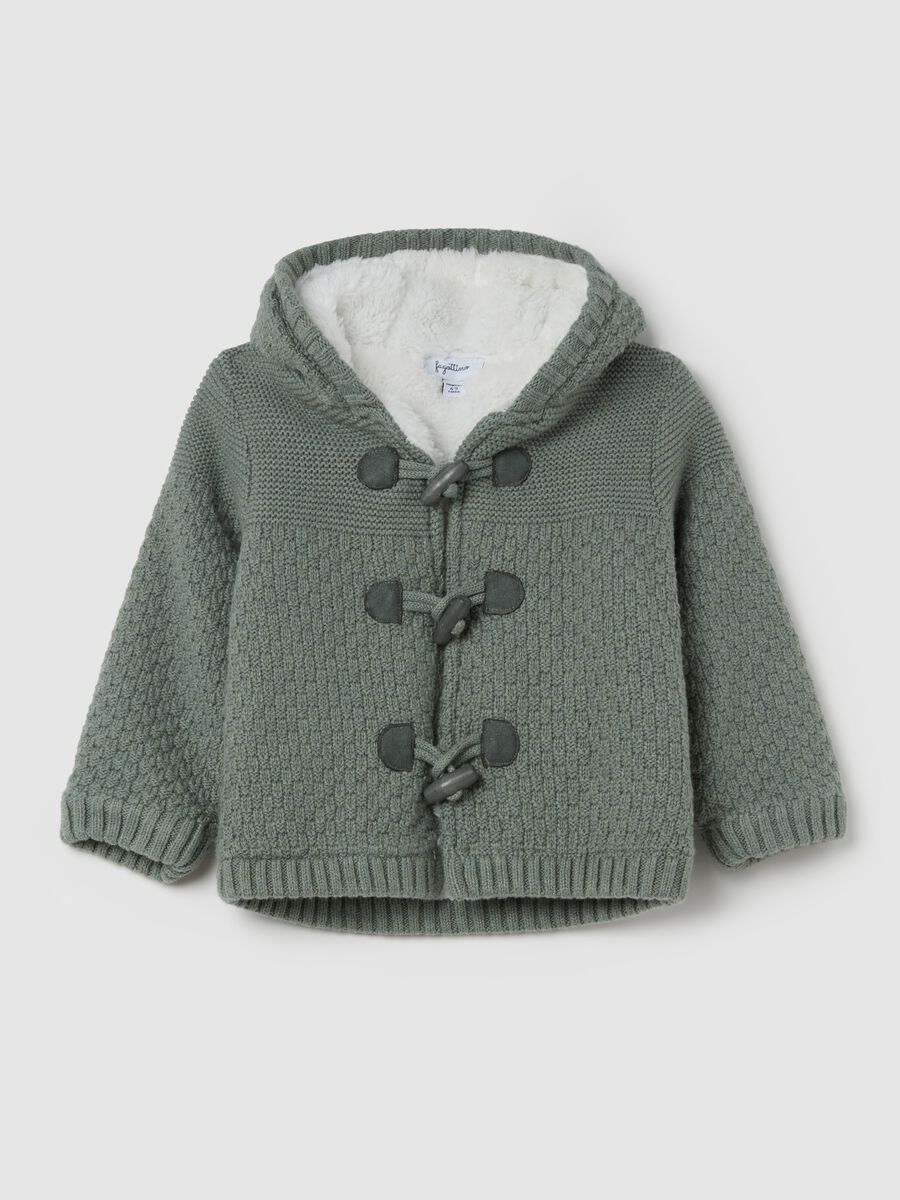 Knitted jacket with hood and sherpa lining_0