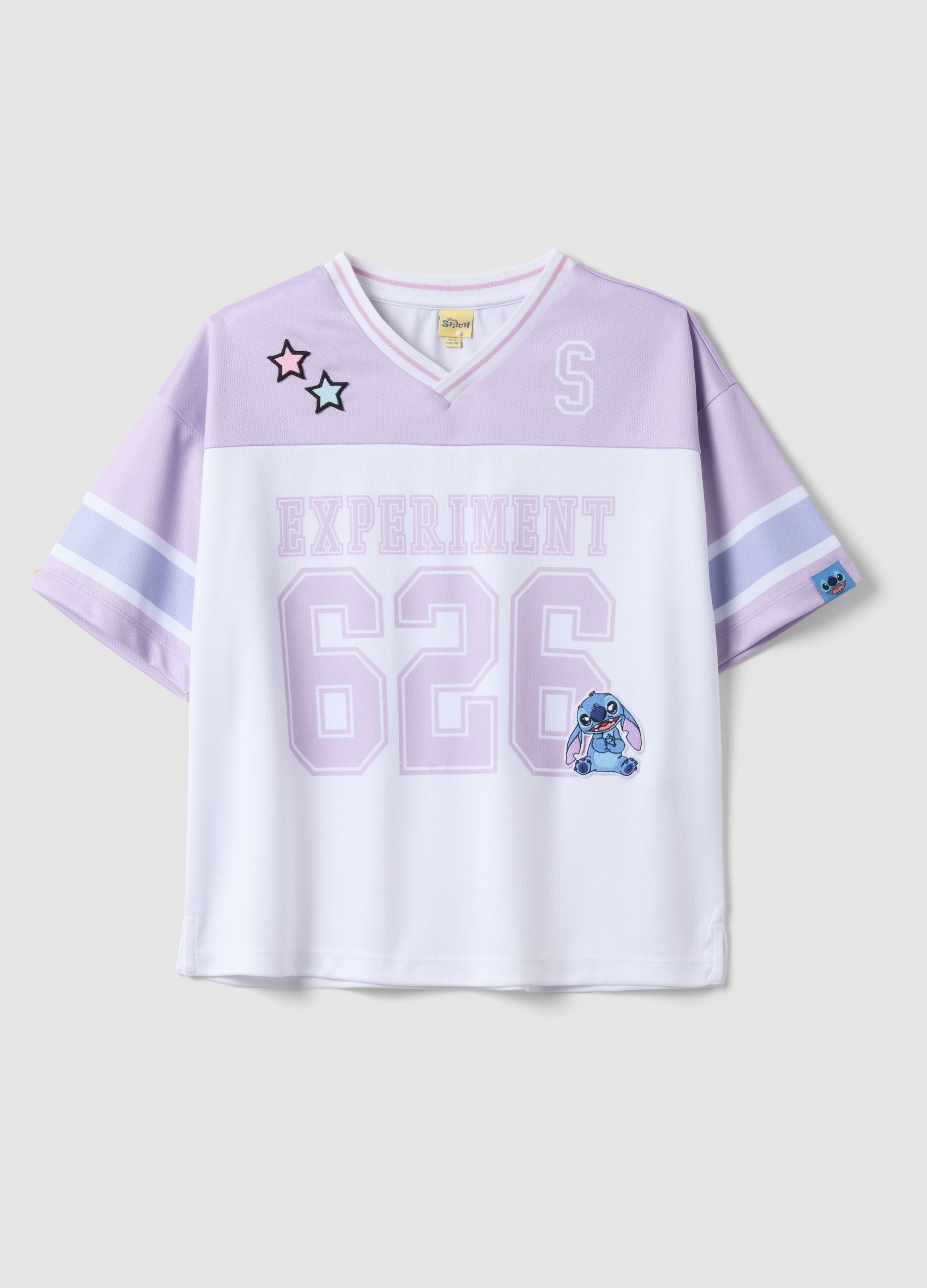 T-shirt in puro cotone multicolor da ragazza boxy fit con Stitch