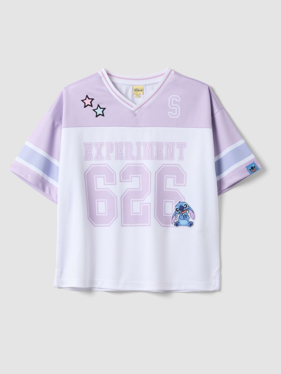 T-shirt in puro cotone multicolor da ragazza boxy fit con Stitch_0