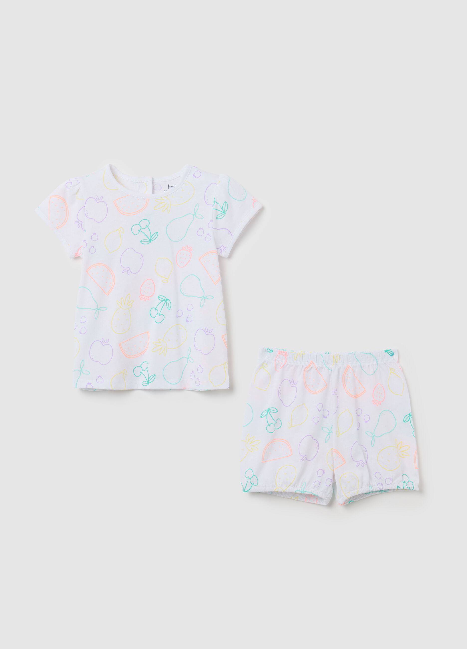 Short children's pyjamas in pure cotton with colourful fruit