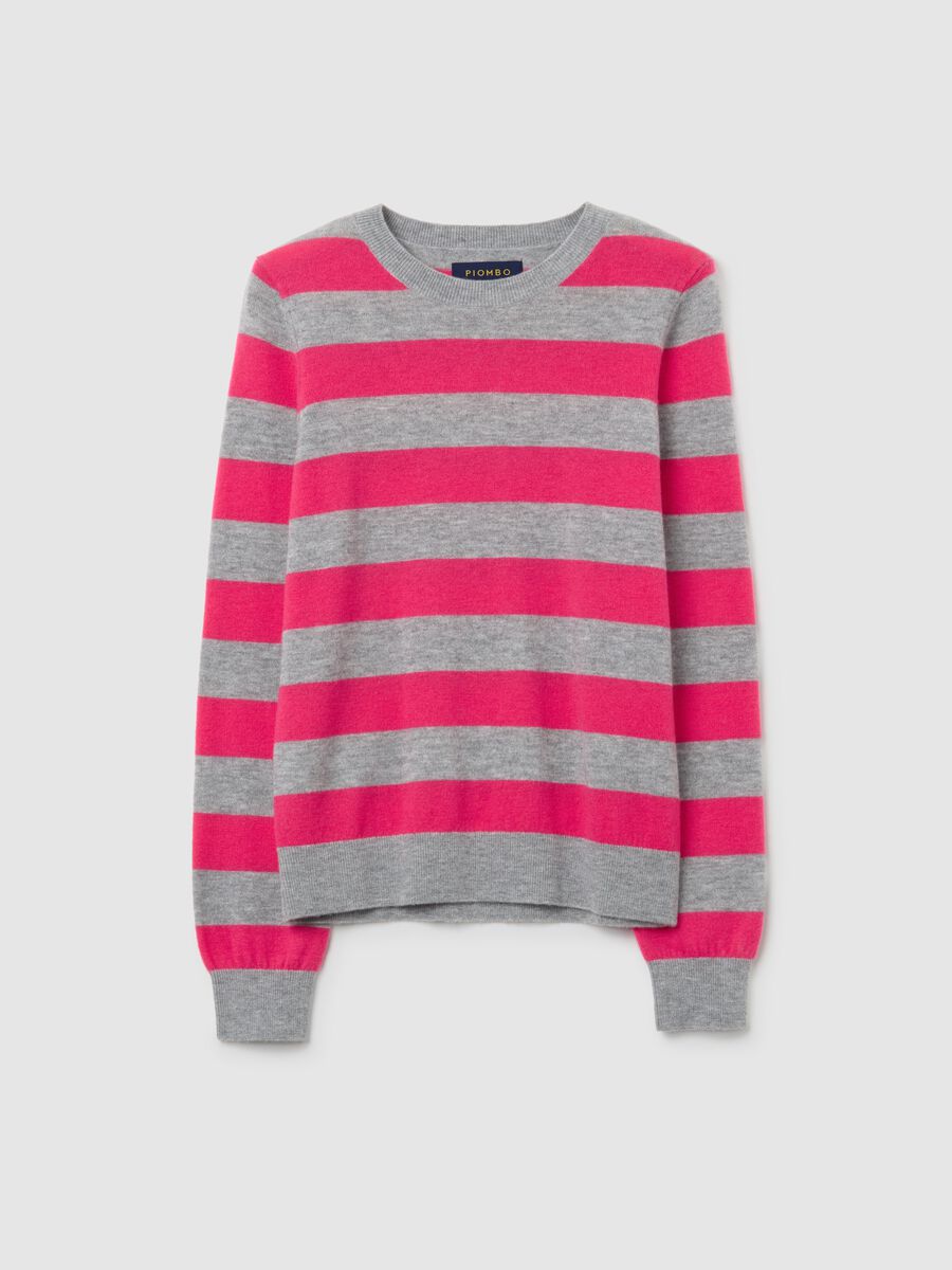 Maglione a righe grigie e rosa in pura lana_4