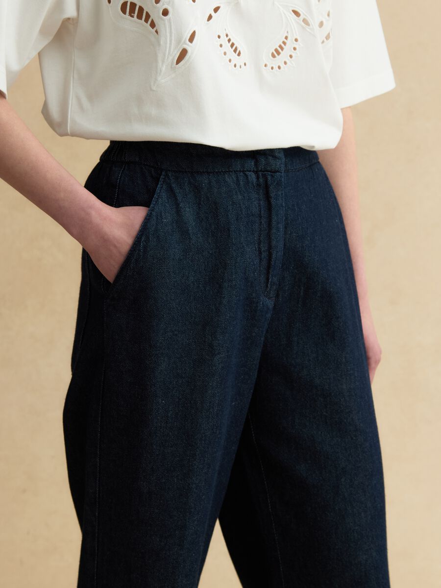 Blue denim jogger trousers in pure cotton, relaxed fit_3