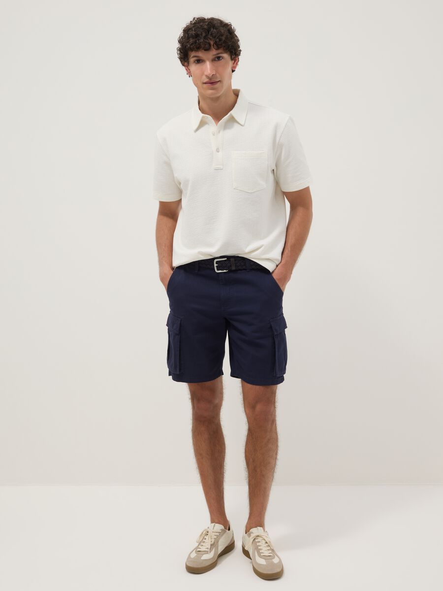 Blue pure cotton regular-fit cargo shorts_0