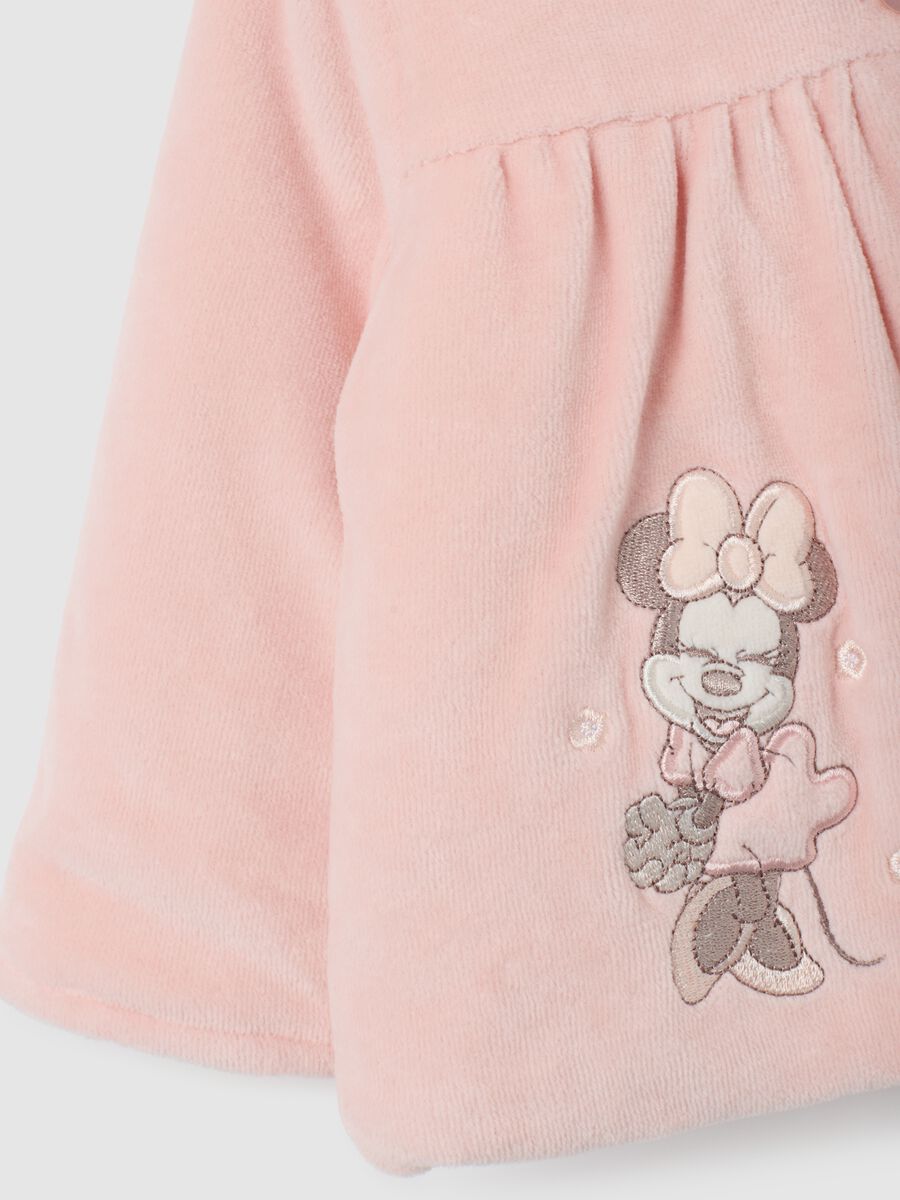 Pink velour regular fit baby jacket with buttons_2
