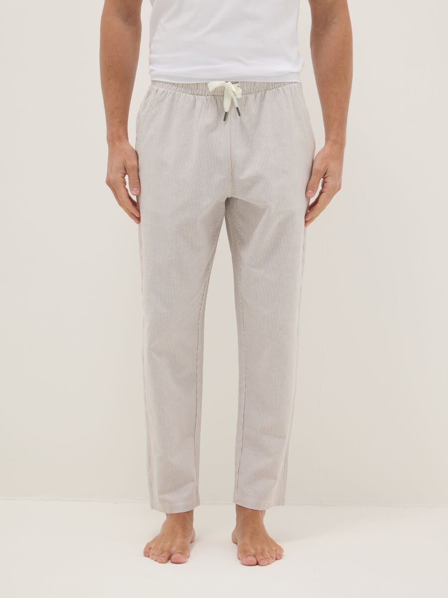 Long pyjama trousers in pure cotton with multicolour stripes regular fit_1