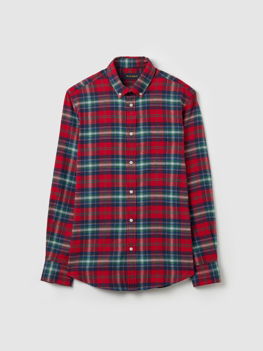 Flannel shirt with check pattern and button-down collar_4