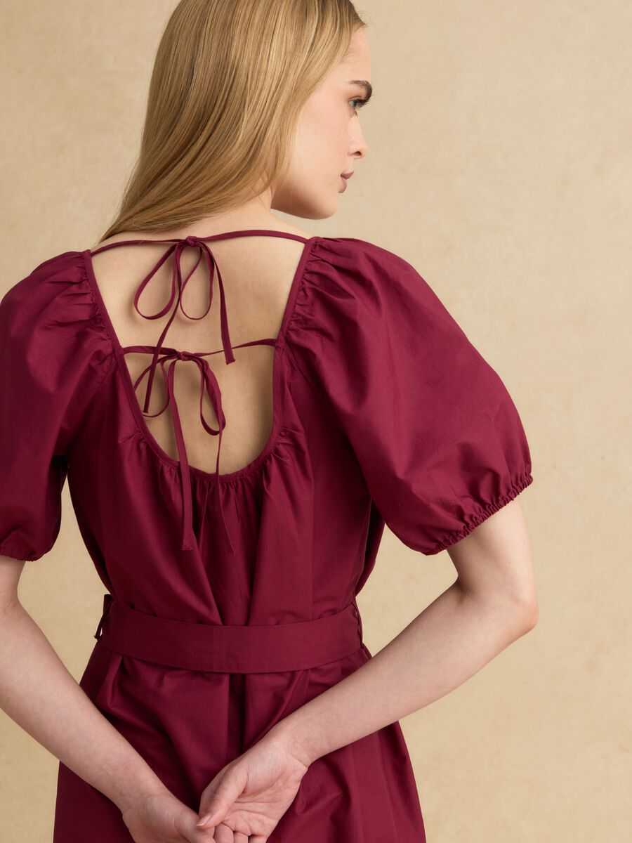 Abito midi rosso in puro cotone con cintura_3
