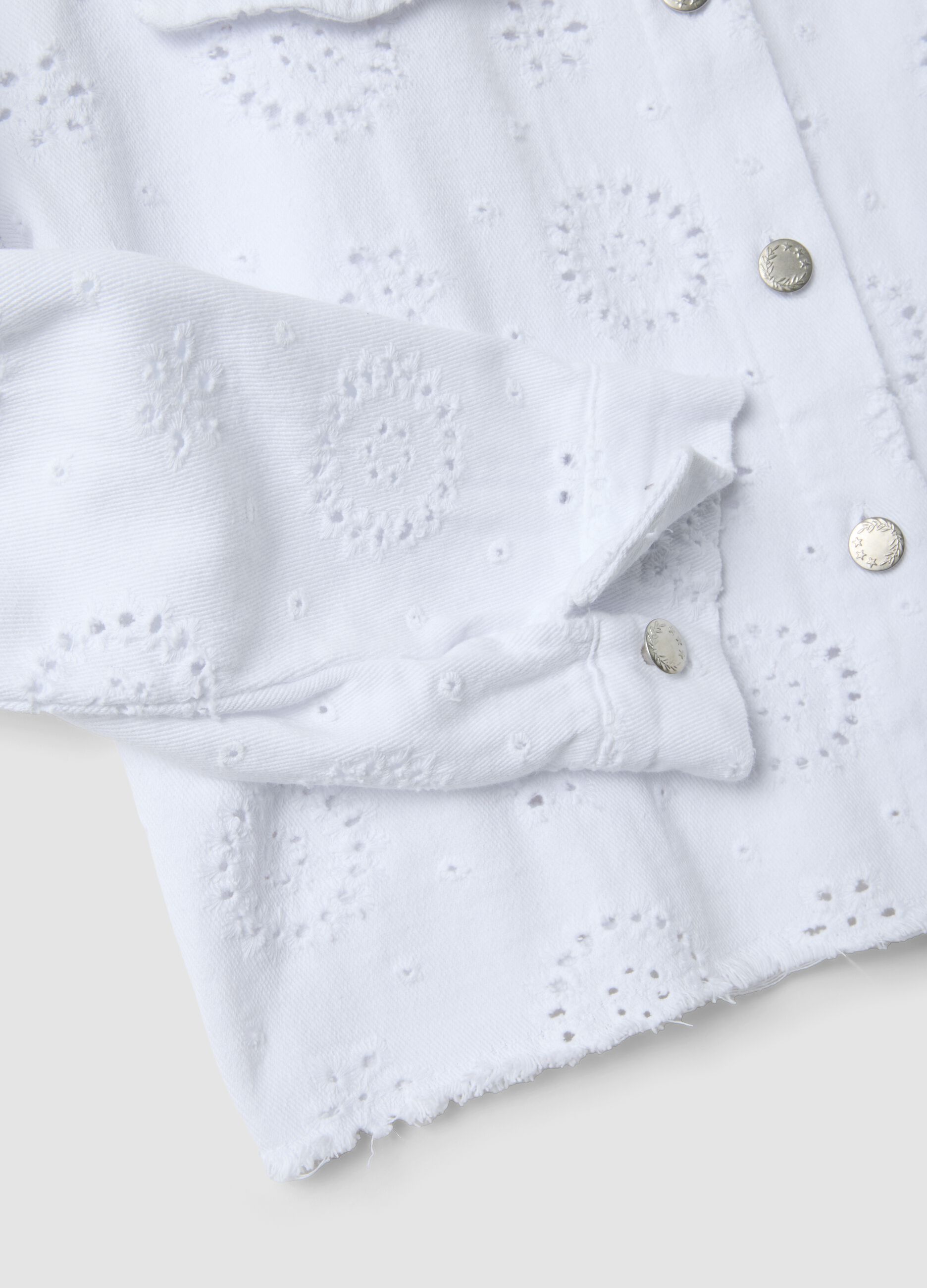 White pure cotton jacket with Broderie Anglaise embroidery, regular fit