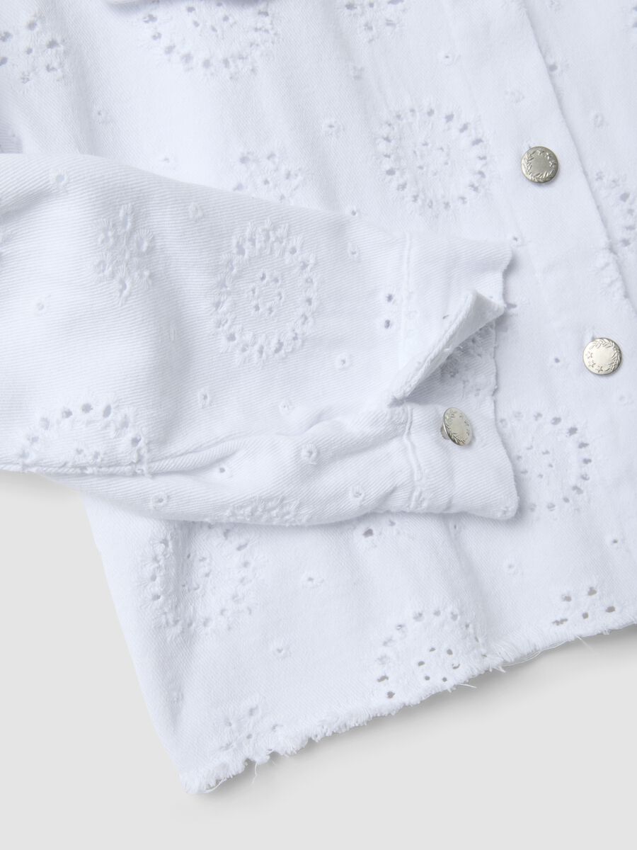 White pure cotton jacket with Broderie Anglaise embroidery, regular fit_5